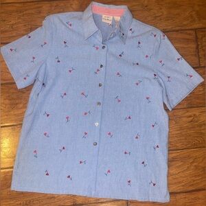 Koret city blues Blue Button Down Shirt with heart Print vintage grandma